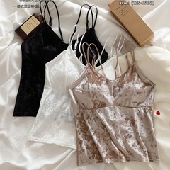 New autumn and winter gold velvet suspender vest inner bottom suspender with chest pad for women lace beautiful strap breast pad for women