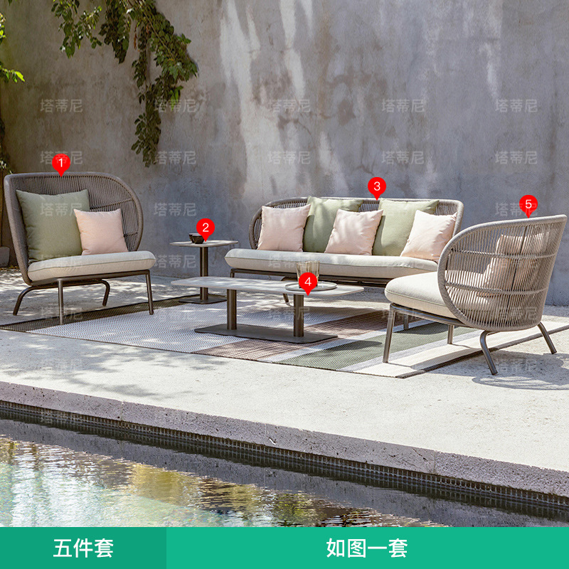 Conjunto de muebles de ratán para exteriores, sofá para patio, terraza, villa, resistente al agua y al sol, mesa de centro, muebles para jardín, balcón.