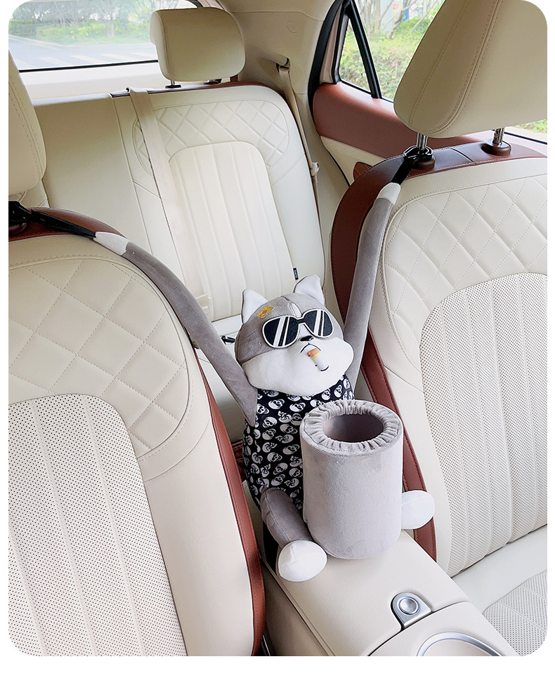 Car armrest box storage paper box Internet famous dog doll car multifunctional tissue box trash can 2 in 1