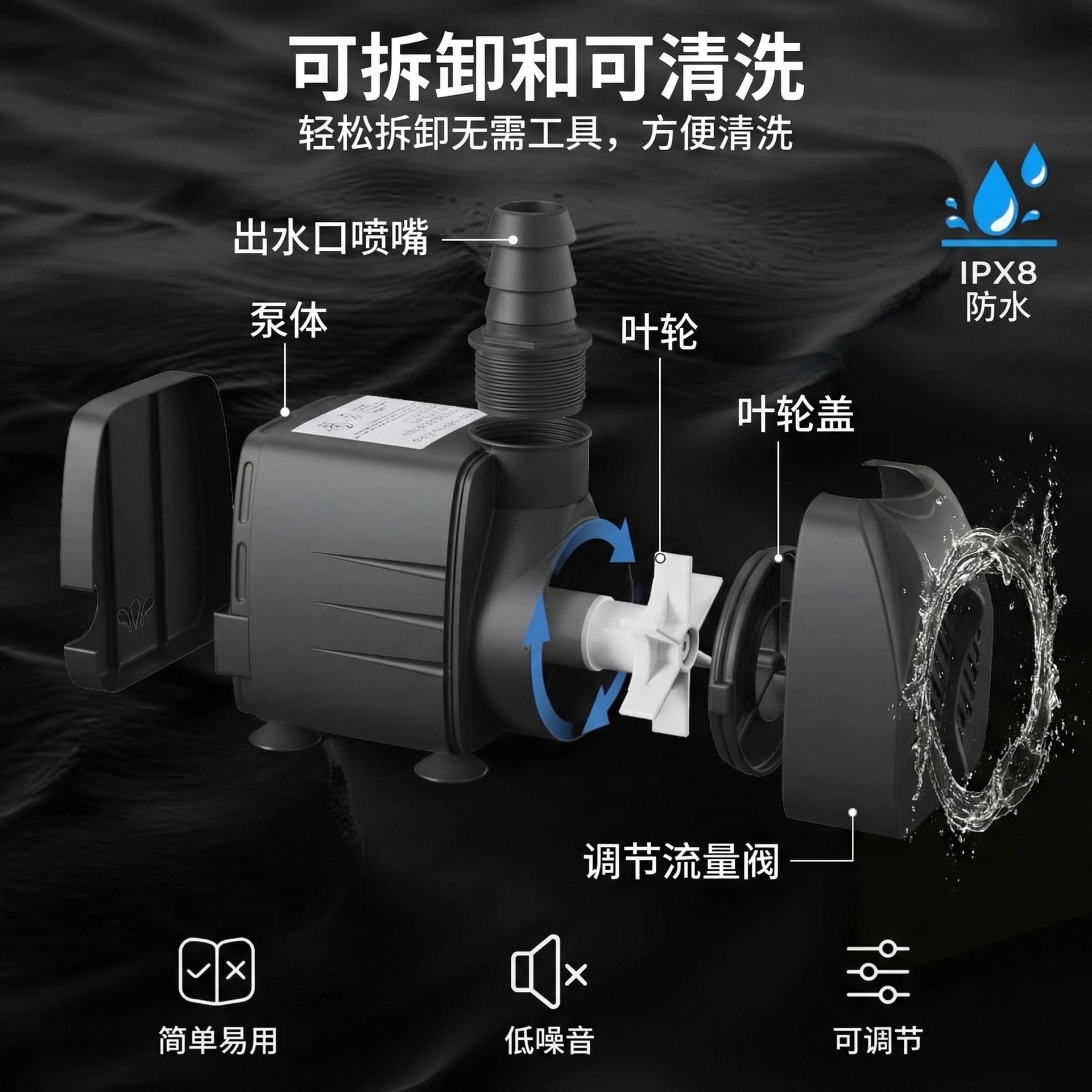 欧规多功能鱼缸潜水泵太阳能喷泉水泵景观大流量鱼池水循环淡水