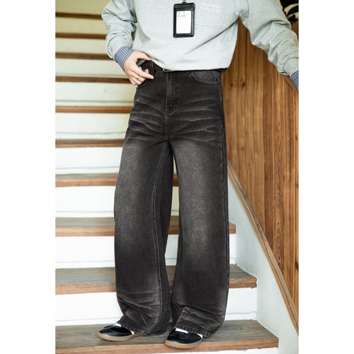 3D Cat Ear Distressed Washed Denim Pants Men's Autumn New High Street Retro Straight Leg Trousers Trendy Brand Loose Long Pants