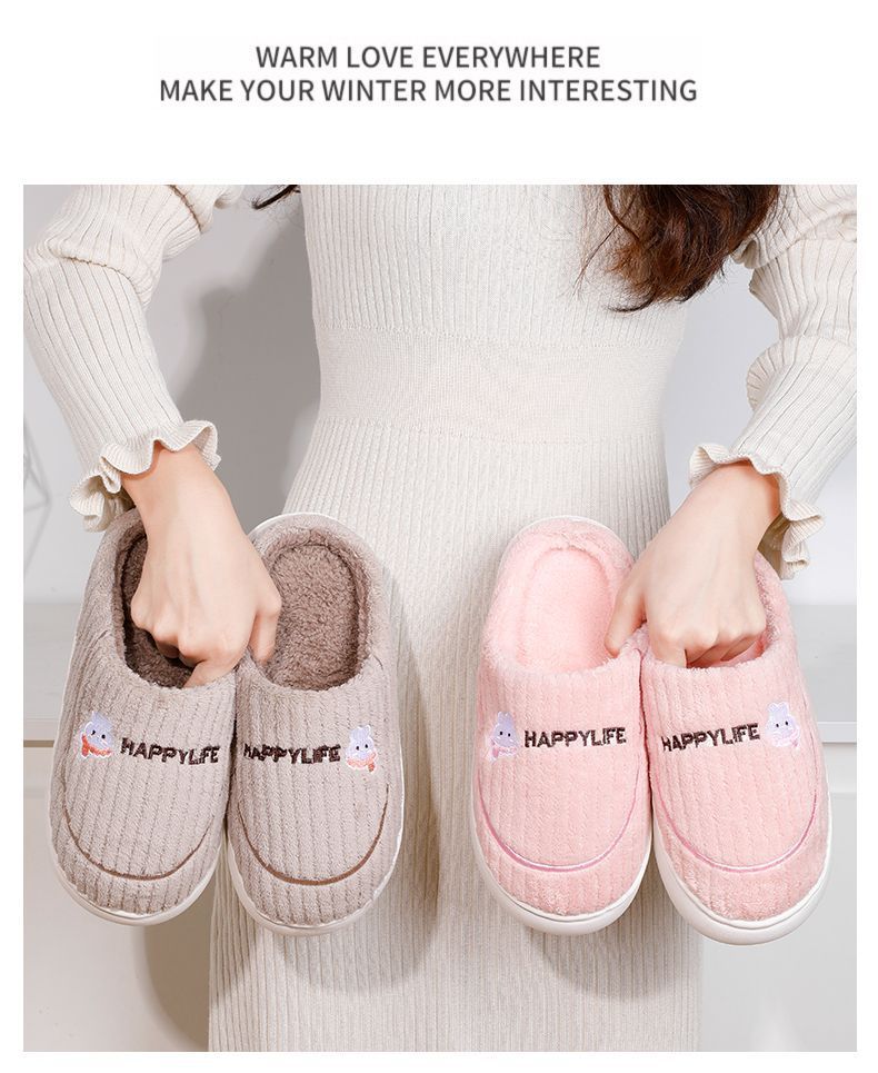 Damen-Hausschuhe mit dicker Sohle aus Fleece für Herbst und Winter, Plüschpantoffeln, Baumwollschuhe, rutschfest, warm, bequeme Hausschuhe für Herren_voghion.com