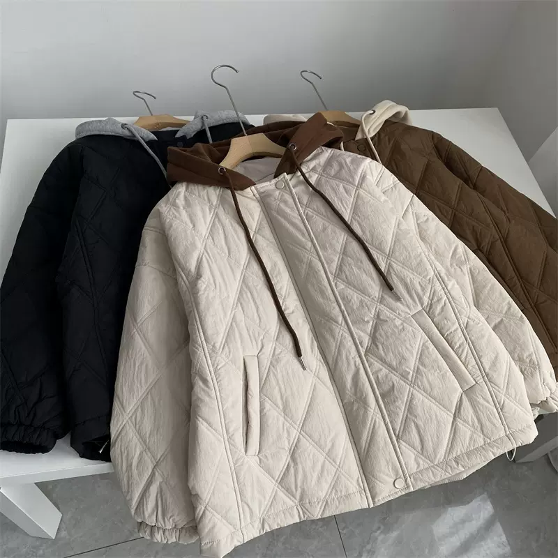 假两件拼接连帽棉服女新款冬季韩系时尚小众设计宽松棉衣外套