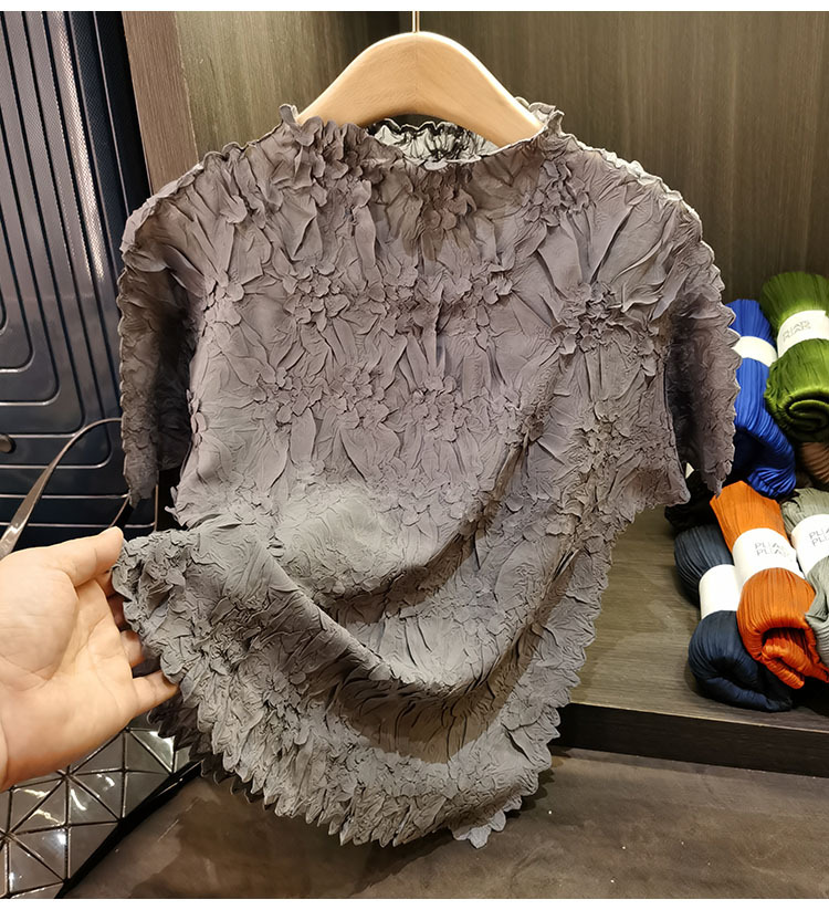 Áo thun nữ tay ngắn cổ tròn chất liệu cotton dập nổi hoa văn nổi cao cấp — Màu đen, Màu đào, Màu trắng, Màu xám chi tiết 18
