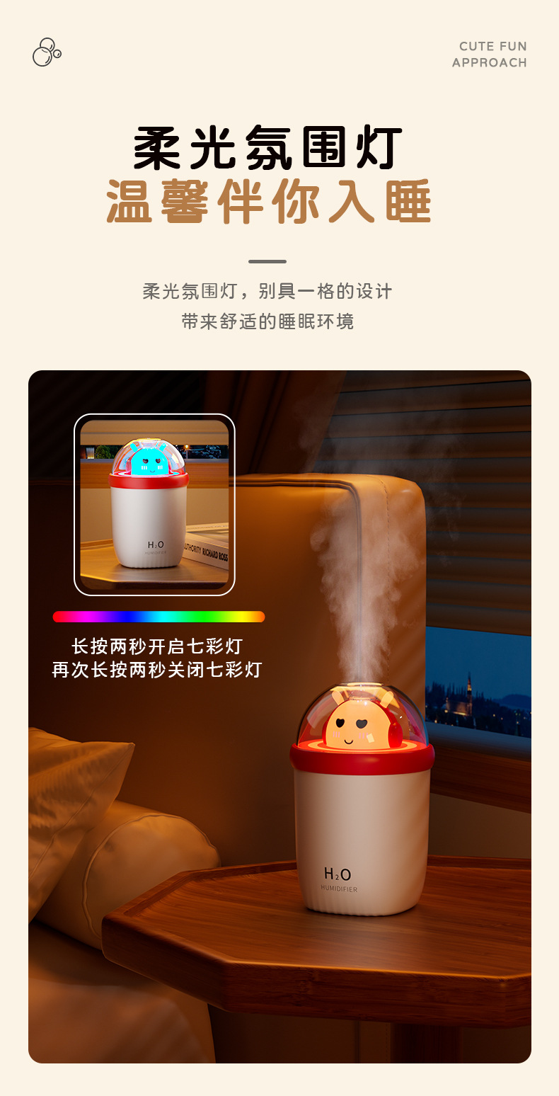 创意桌面加湿器家用静音卧室小型便携车载氛围灯香薰喷雾空气加湿详情11