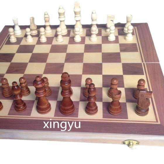 Wooden folding chess three-in-one set wooden chess factory direct sales