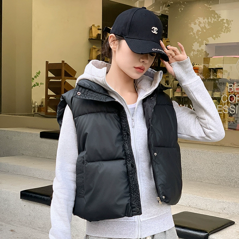 Пуховый хлопковый жилет женский короткий дикий корейский свободный плечо носить 2024 новый жилет для лошадей осенью и зимой