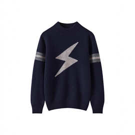 冬季童装藏蓝色山羊绒衫男童潮流闪电保暖针织打底衫圆领毛衣批发