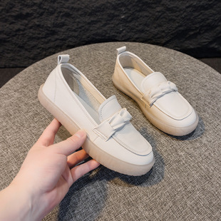 2025 First-Layer Cowhide New White Shoes for Women, Flat Nurse Shoes, Breathable Loafers, Casual Soft Elastic Mom Shoes