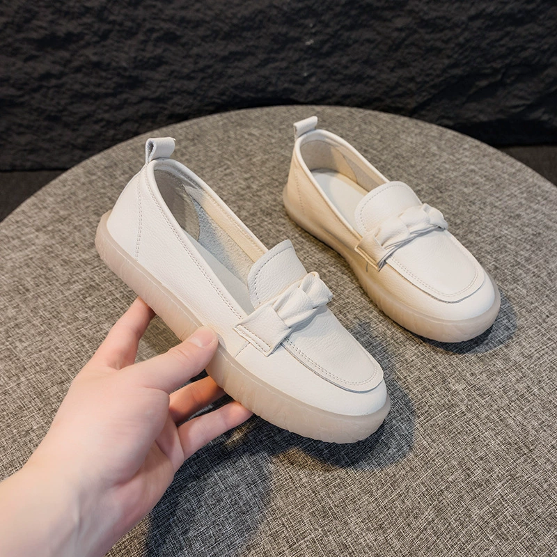 2024 первый слой кожи новые маленькие белые туфли женские плоские туфли медсестры дышащие рафу туфли повседневные мягкие туфли мамы