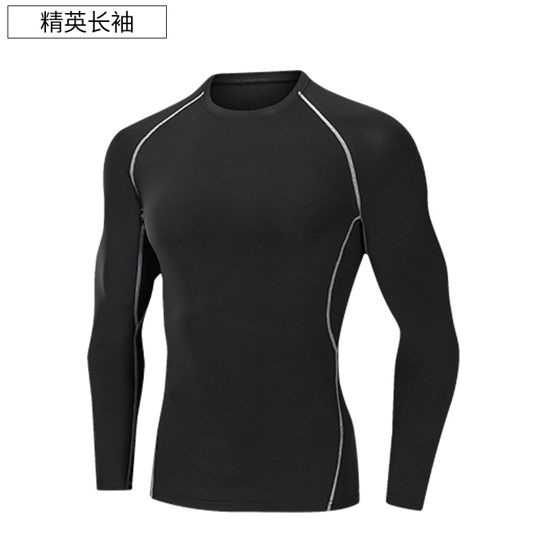 Medias de secado rápido para hombres de manga larga cálido entrenamiento para correr equipo de fitness otoño e invierno traje deportivo elástico alto