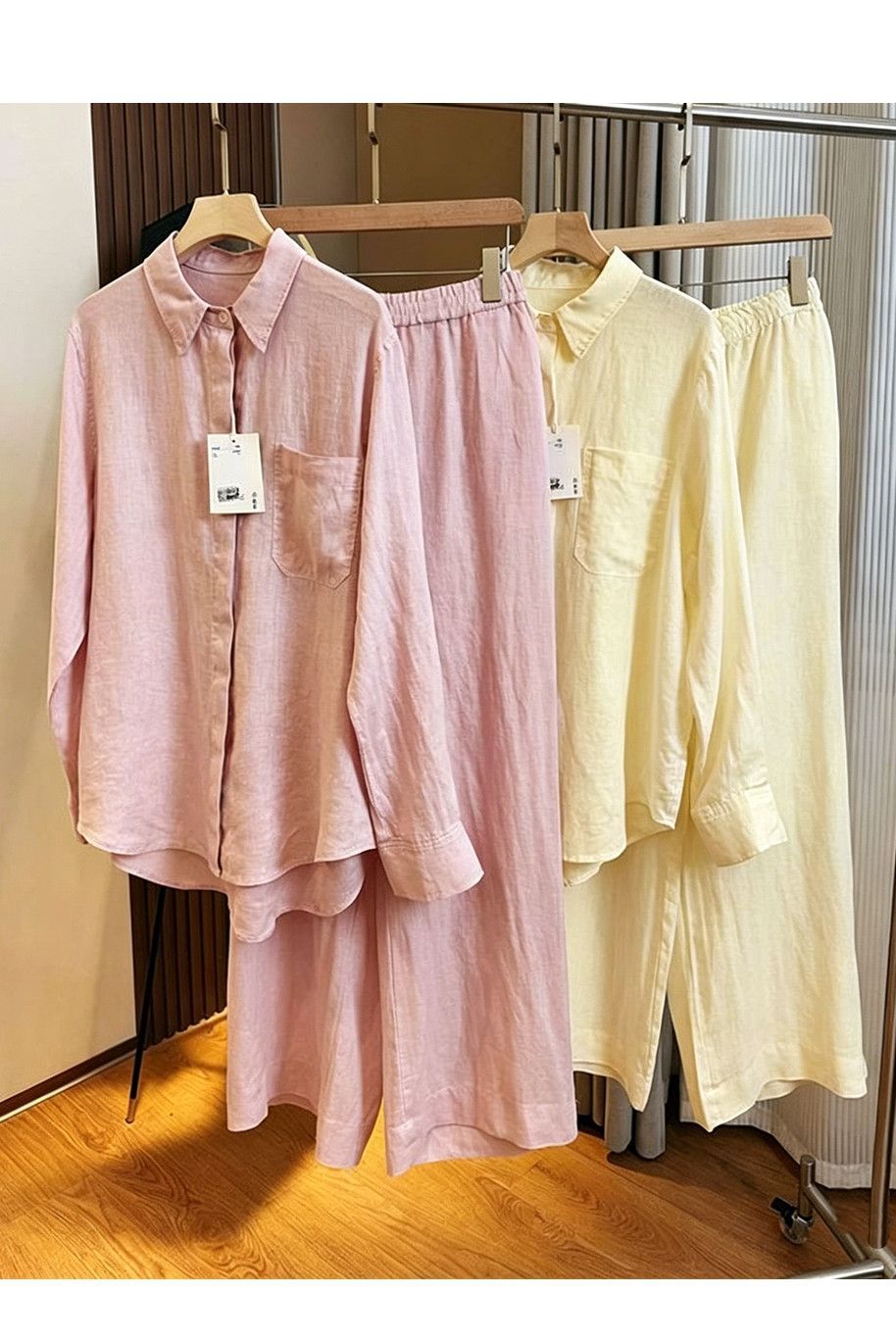 Women's Cotton Linen Shirt Set Korean Style Lightweight Loose Sun Protective Top And Wide Leg Pants Two Piece Fashionable Youthful Clothing_ecoleips.com