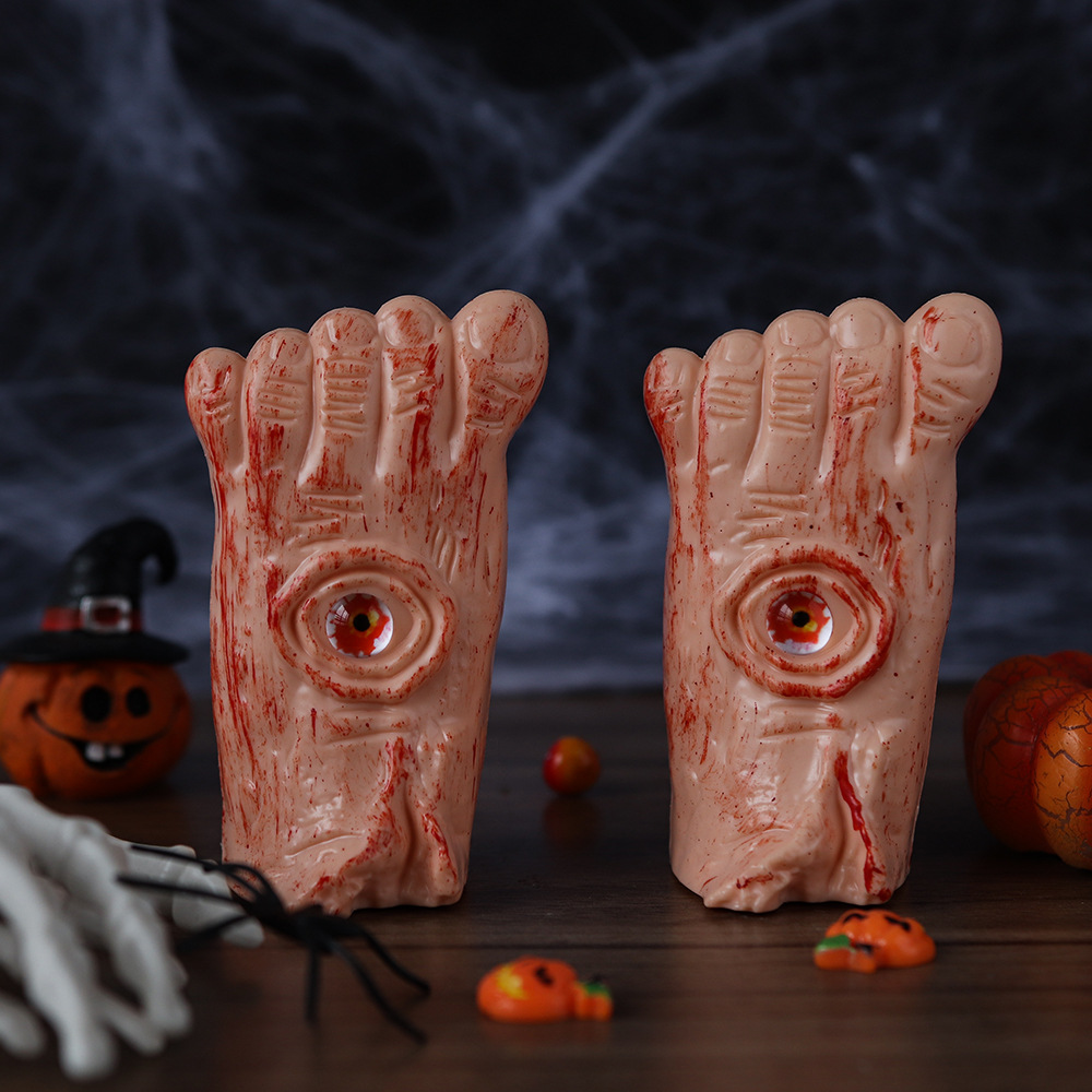 Decoración de Halloween props festivos horrores artículos de diseño de simulación de plástico pie roto correa de sangre ojos lámpara de vela electrónica