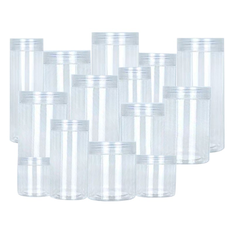 En stock al por mayor tapa de aluminio de plástico transparente tarro de alimentos nueces granos merienda miel sellado tarro mascota botella de boca ancha