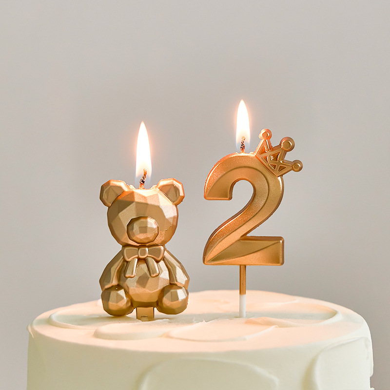 Diamond Bear Candle Number Decoration For Birthday Party Prop_voghion.com
