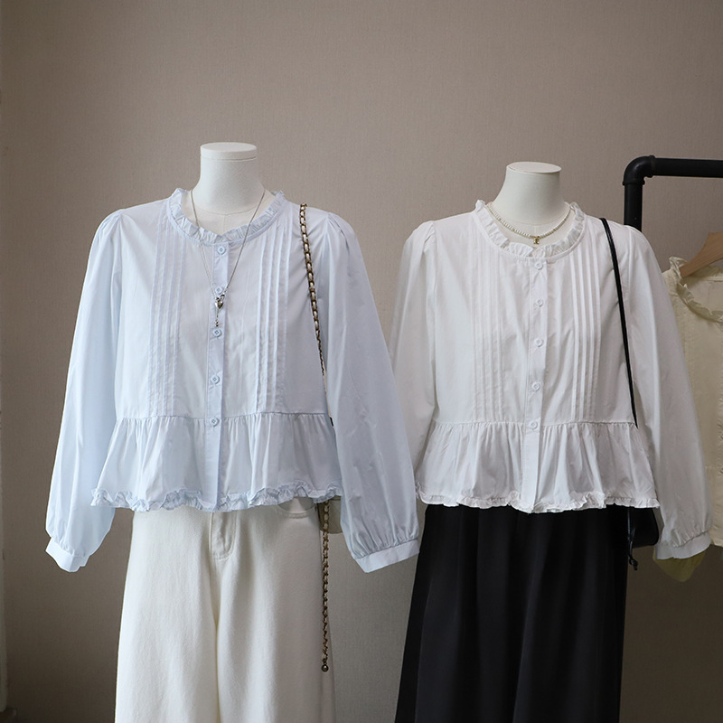 2025 Autumn New Korean Style Sweet Age-Reducing Western Style Casual Easiest for Match Mori Style Short Long-Sleeved Shirt for Women