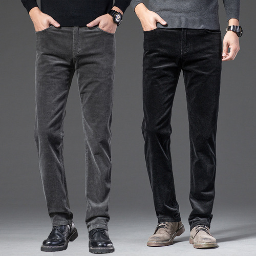 Men's Thickened Autumn and Winter Corduroy Pants, Trendy Tailored Straight Leg Loose Fall Linen Men's Casual Pants
