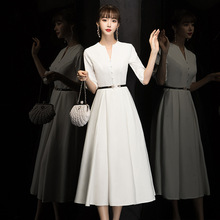 白色小晚礼服女2023新款宴会气质奢华连衣裙平时可穿夏季