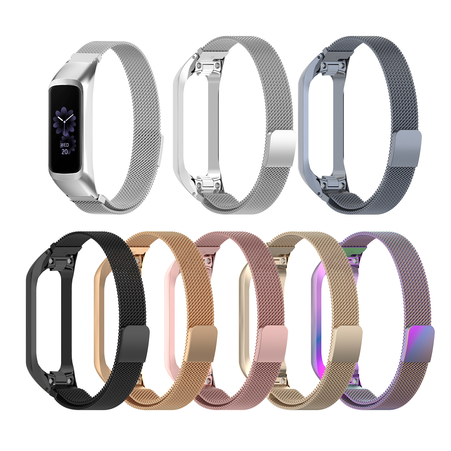 适用三星Galaxy Fit2米兰表带 三星R220手环不锈钢磁吸回环表带
