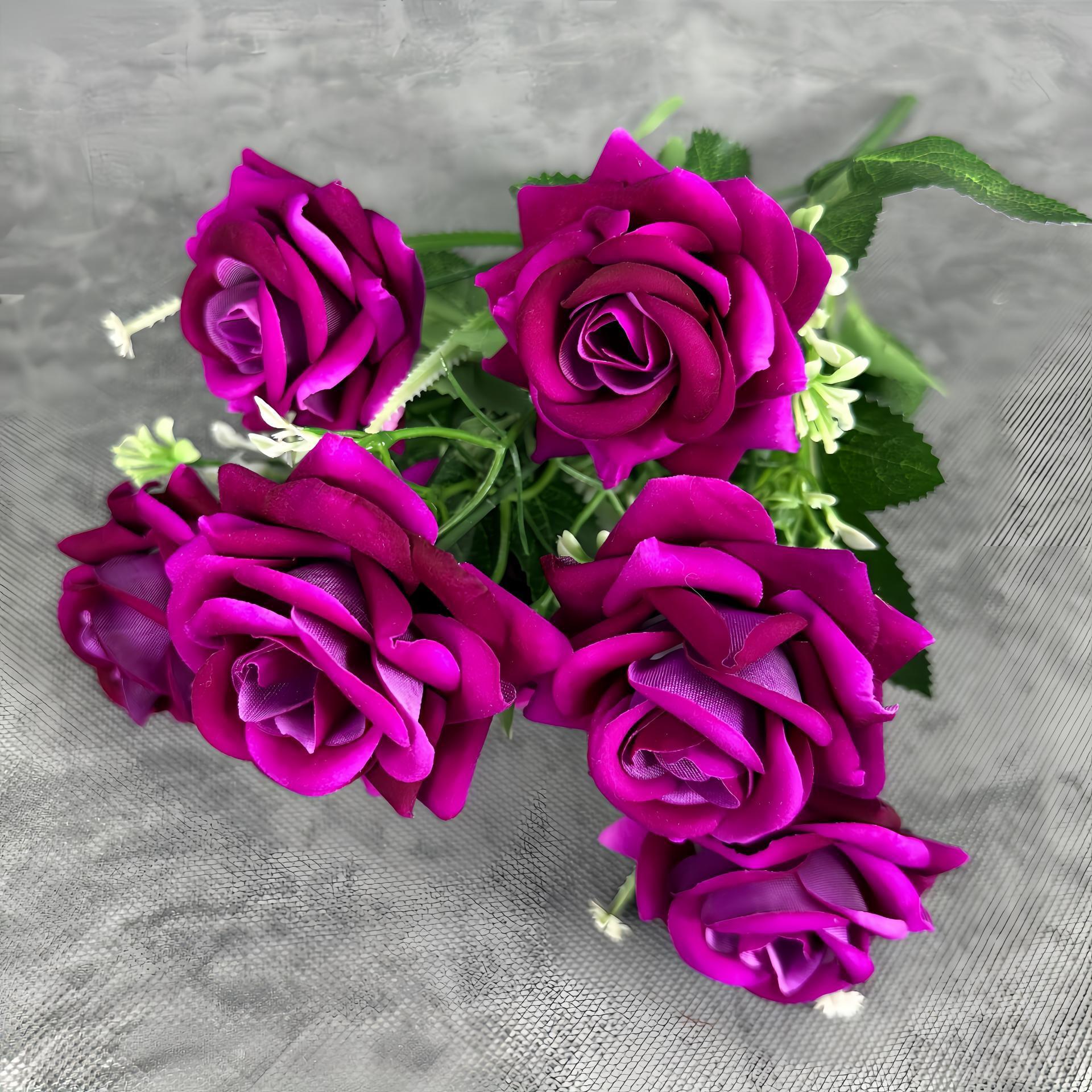 Simulación de 7 cabezas de tela de terciopelo rosa decoración casera decoración de bodas de alto nivel sentido transfronterizo adornos falsos flor al por mayor image 10