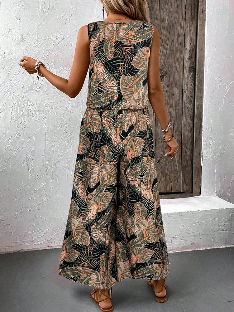 Damen Set Aus Bohemian Top Und Hose Mit Geradem Bein_voghion.com
