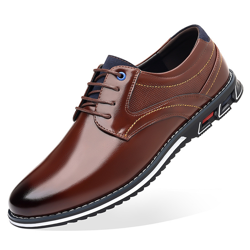 2025 Cross-Border Large Size Men's Shoes, Fashionable, Lightweight, Casual Leather Shoes, Lace-Up, All-Season Men's Shoes, Manufacturer Wholesale, Business Style