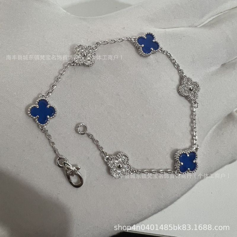 高版本迷你小号瘦花四叶草手链mini六花天然红玉髓黑玛瑙厚金电镀|undefined