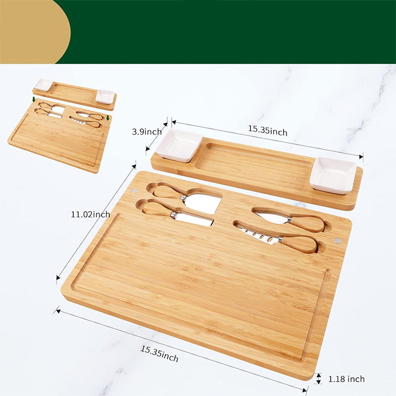 Queso cuadrado de bambú tabla de queso tabla de cortar cocina casera con cuchillo de queso tabla de cortar de filete juego de tabla de cortar pan fruta