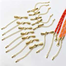 5MM保色铜镀绳扣 龙虾扣+水滴尾链套装批发皮绳手绳项绳扣子