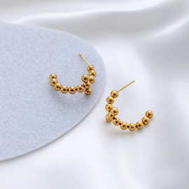 厂家批发18k金钩状十字圆球耳环耳饰时尚女士百搭钛钢不掉色耳环