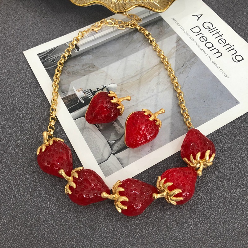 Earrings, Necklace Classification Sweet Strawberry Alloy Plating Artificial Gemstones Women's Earrings Necklace