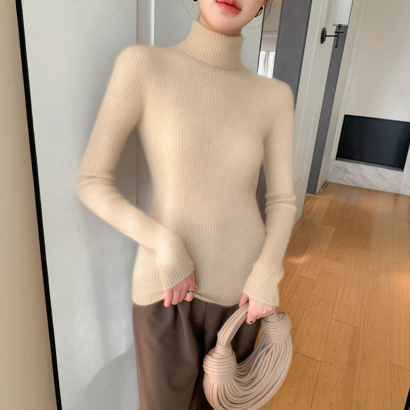High-Neck Cashmere Sweater for Women, Slim Fit Inner Wear, 2025 Autumn and Winter New Style, Slimming Solid Color Base Knit Sweater