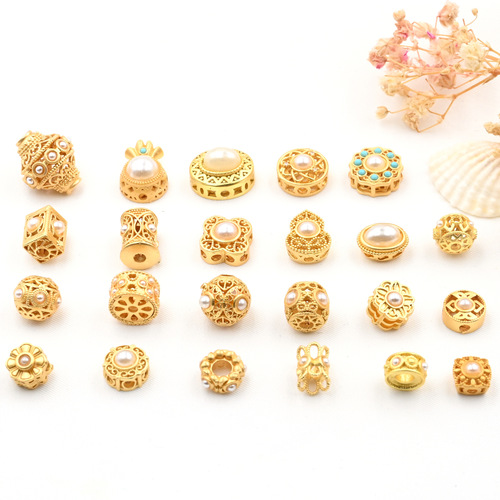 Ancient gold separated beads loose beads sand gold inlaid pearl transfer beads diy bracelet accessories hand string with beads direct sales