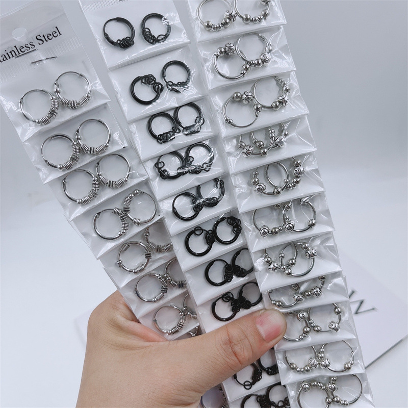 New boys ring earrings street hip-hop earrings trendy men's ear ring earrings 2 yuan store supply
