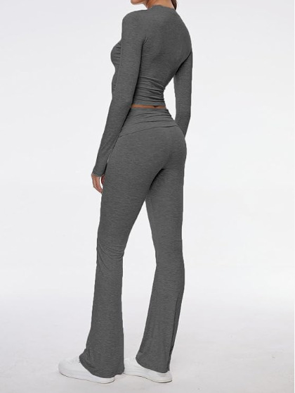 336g Weight Long Sleeve Sleeve Length Spandex, Polyester Fabric Type Pant Co-ord Set Sets Type 2 Pieces Set Quantity Holiday, Daily Occasion Round Neck Neckline Slim Fit Type Solid Color Pattern Summer, Spring Season Women's Gender Streetwear Style Holiday Daily Women's Streetwear Solid Color Spandex Polyester Pant Co-ord Set Pants Sets 27