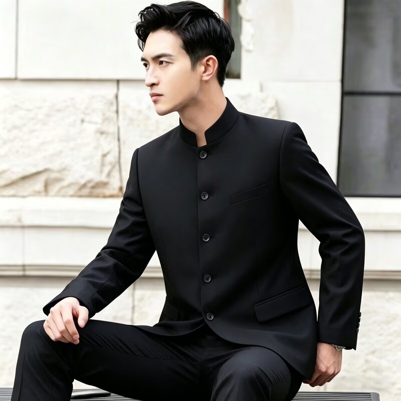 Casual Suit for Men, Slim Fit, Chinese Stand Collar, Wedding Attire, Chinese Style