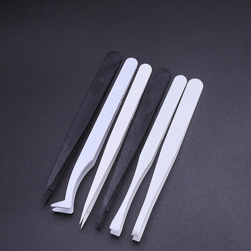 塑料镊子工具维修假睫毛高精密 防静电黑色碳纤维镊子电子厂夹具