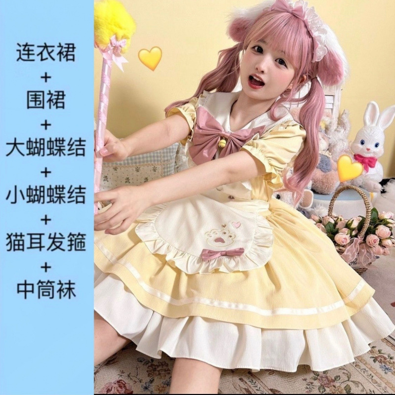 猫レストランかわいいopショートメイドロリータドレスエプロン日本ロリータ甘い女の子新しいスタイル|undefined