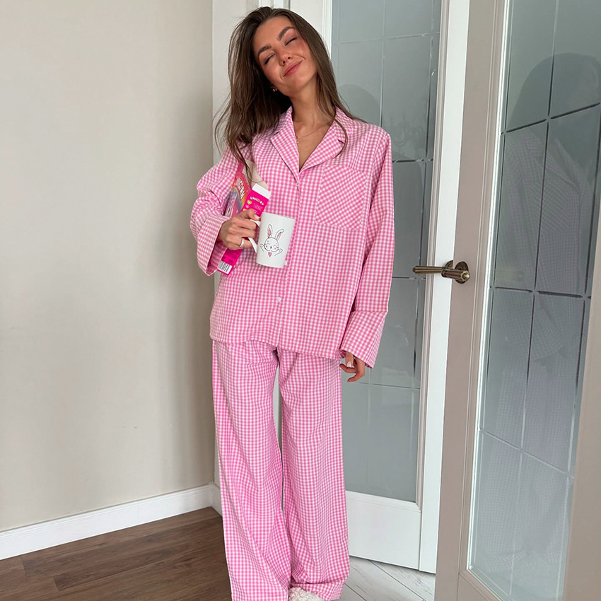 Pigiama classico in cotone a quadri – Pigiama e abbigliamento da casa a maniche lunghe da donna, morbido ed elegante_voghion.com