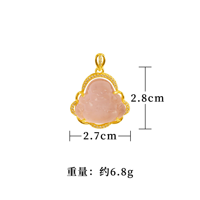 Lujo con incrustaciones de Buda colgante de Gema sintética de cristal Rosa patrón en forma de Buda temperamento auspicioso Lucky suministro directo de fábrica joyería al por mayor