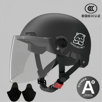 Adults, Half Helmet – Motosiklet kaskı (dəbilqə) - black-transparent-long-mirror-silver-bear-ear-protection