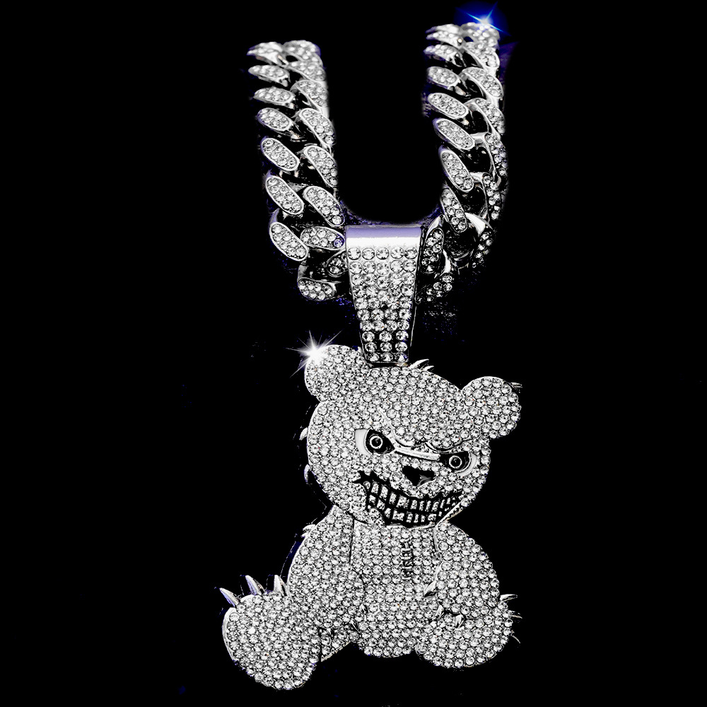Ventas transfronterizas hiphop oso sonrisa colgante cadena cubana colgante de diamantes lleno club nocturno Bungee moda collar de rap masculino