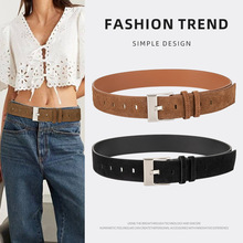 复古美式纯牛皮腰带女士磨砂反绒针扣装饰搭连衣裙休闲牛仔裤皮带