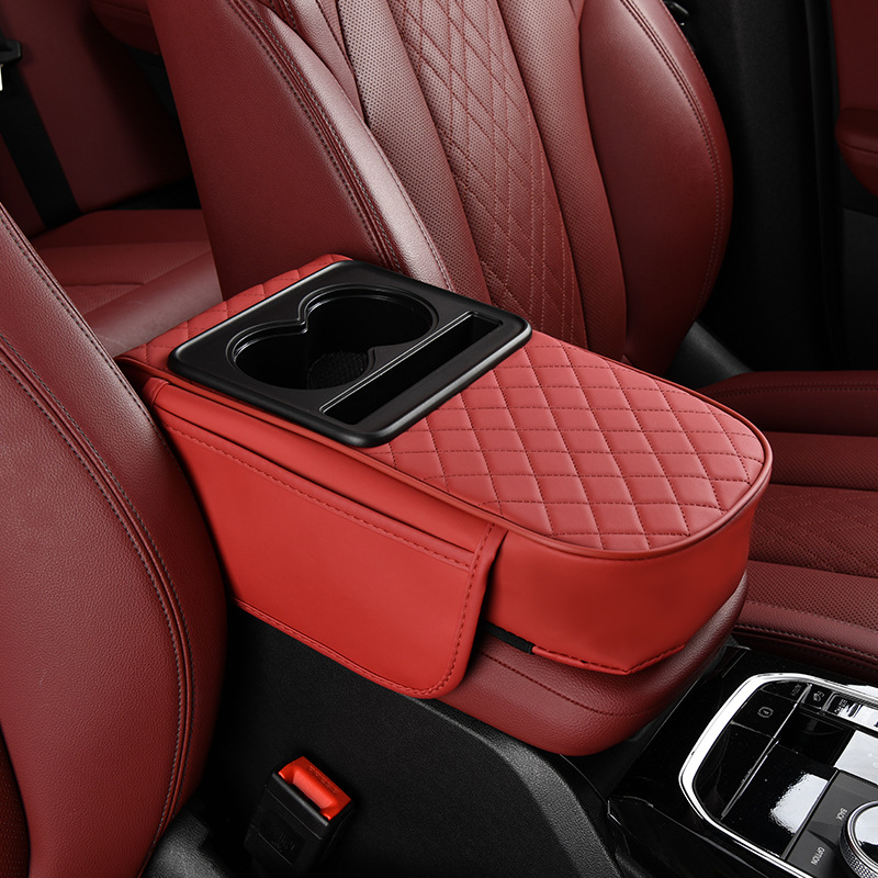 Car Armrest Box Storage Box Car Tissue Box Water Cup Holder Universal Four-In-One Heightening Pad Leather Armrest Box Pad