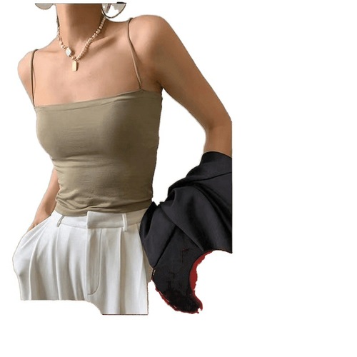 Single/Double Piece Summer Versatile Sexy Camisole Top for Women, Outerwear, Fitted Simple, Solid Color Top for Innerwear
