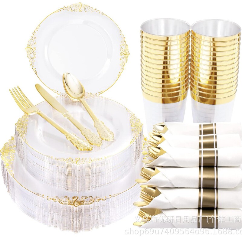 Disposable Plastic Tableware Dinner Plate Wedding Party Set Tableware Hot Stamping Decorative Main Plate Chager Plate Disposable Plastic Tableware Dinner Plate Wedding Party Set Tableware Hot Stamping Decorative Main Plate Chager Plate