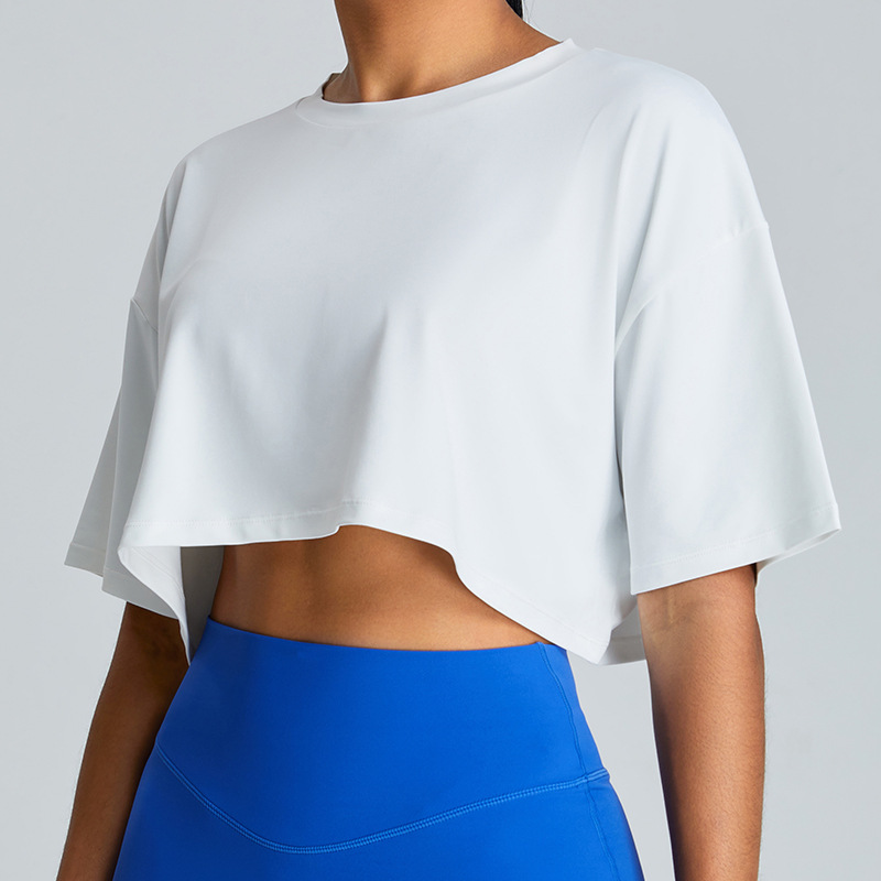 Deportes al aire libre correr ropa de yoga de manga corta para mujeres seco rápido ocio versátil chaqueta de fitness suelta camiseta deportiva transpirable