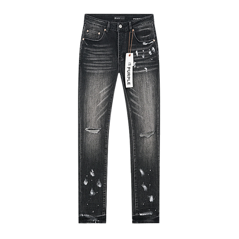 Comercio exterior transfronterizo mayorista purp1e estilo americano marca de alta calle agujero parche de tinta retrógrada lavado jeans pantalones cortos