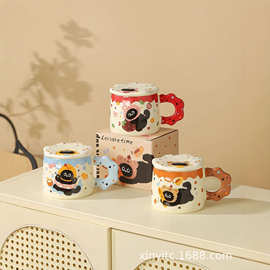 带盖可爱马克杯子小黑猫套装卡通高颜值水杯情侣陶瓷杯伴手礼礼品