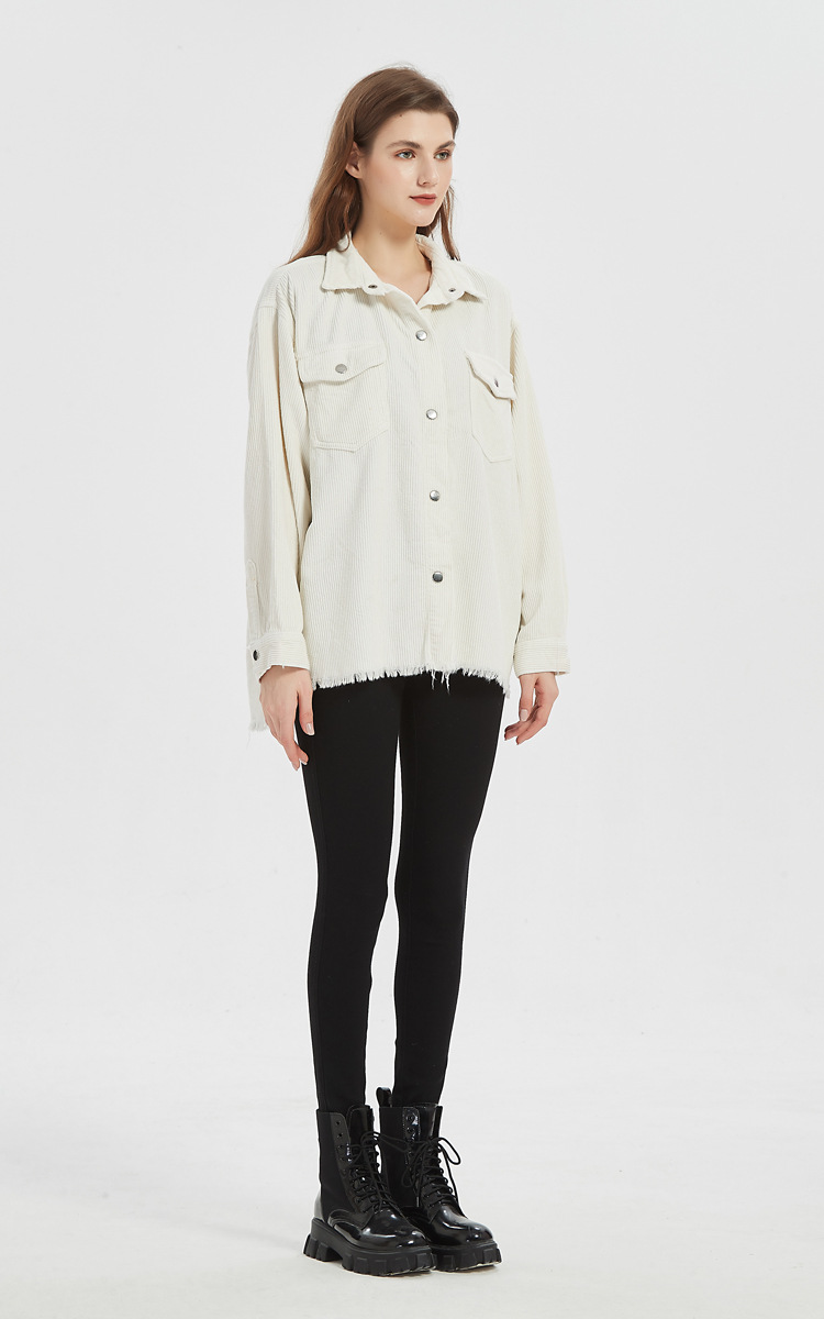 women s  white corduroy shirt jacket nihaostyles wholesale clothing NSSY78025